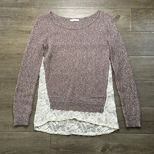 Hinge Mauve and Cream Lace Hem Sweater